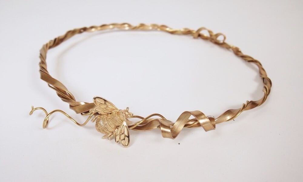One of a Kind Handcrafted Bridal Crown with Vintage Bee Brooch